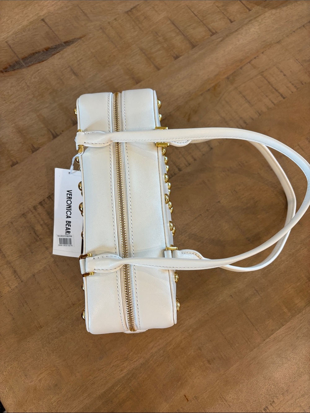 Veronica Beard Studded Boxy Leather Shoulder Bag Off-White NWT $648 Gorgeous! - Picture 10 of 12